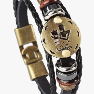 Unisex Hamoery Alloy Leather
Bracelet for Constellation Aquarius Braided
